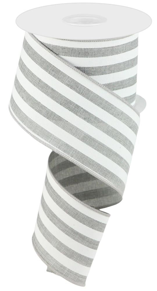 Wired Ribbon * Vertical Stripe * Lt. Grey and White Canvas * 2.5" x 10 Yards * RGC156310
