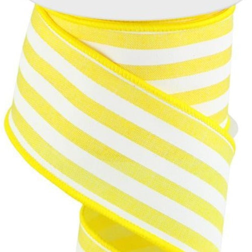 Wired Ribbon * Vertical Stripe * Yellow and White Canvas * 2.5" x 10 Yards * RGC156329