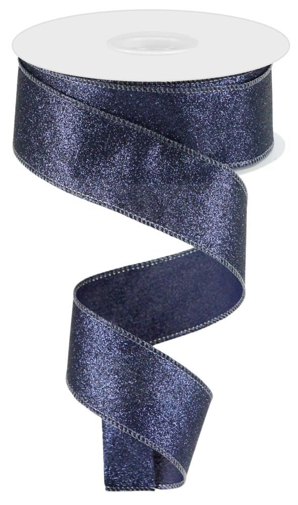 Wired Ribbon * Shimmer Glitter * Navy Blue * 1.5" x 10 Yards Canvas * RGC159619