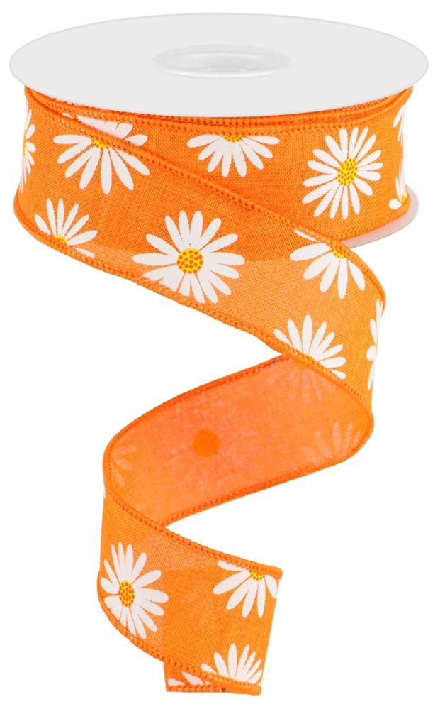Wired Ribbon * Daisies * New Orange, White and Yellow Canvas * 1.5" x 10 Yards * RGC1739HW