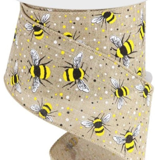 Wired Ribbon * Bumble Bees * Lt. Beige, White, Yellow and Black Canvas –  Personal Lee Yours