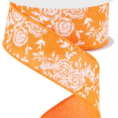 Wired Ribbon * Mini Rose * New Orange and White * 1.5" x 10 Yards * Canvas * RGC186020