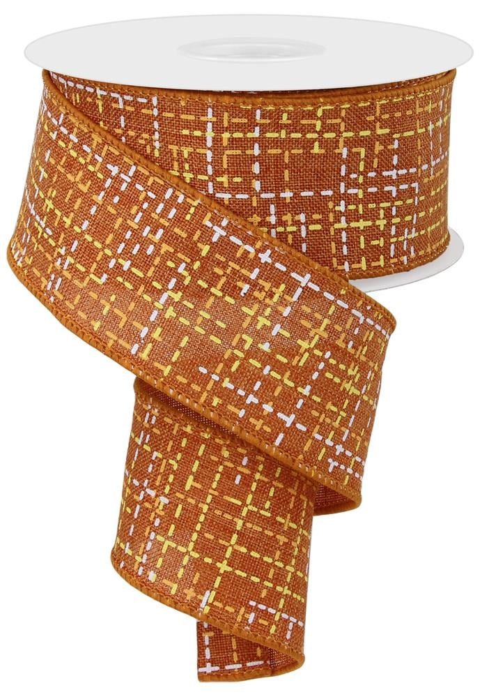 Wired Ribbon * Stitched Lines * Pumpkin, White, Orange and Yellow * 1.5" x 10 Yards * Canvas * RGE1176C1
