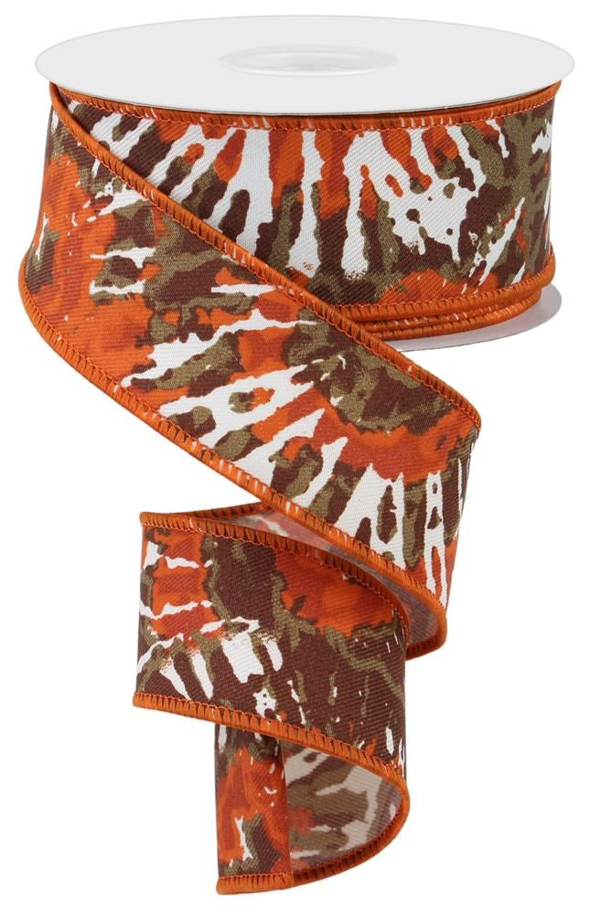 Wired Ribbon * Tie Dye * Ivory, Rust, Dk. Orange and Brown * 1.5" x 10 Yards * Canvas * RGE1234K7
