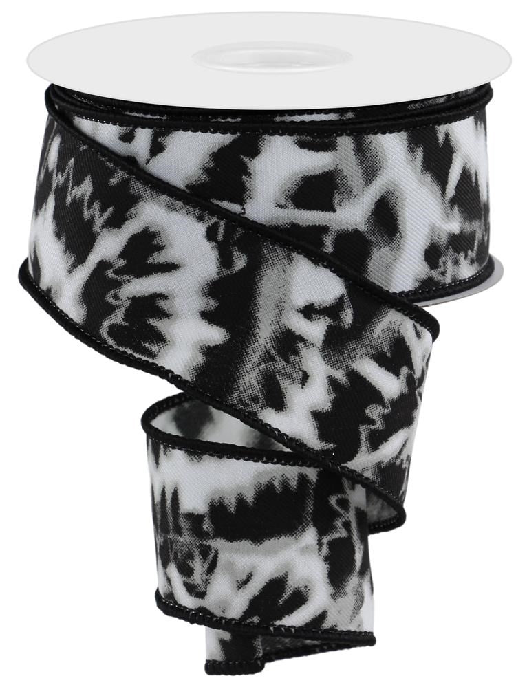 Wired Ribbon * Tie Dye * Black and White * 1.5" x 10 Yards * Canvas * RGE124002