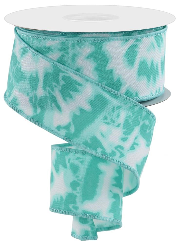 Wired Ribbon * Tie Dye * Teal and White * 1.5" x 10 Yards * Canvas * RGE124034