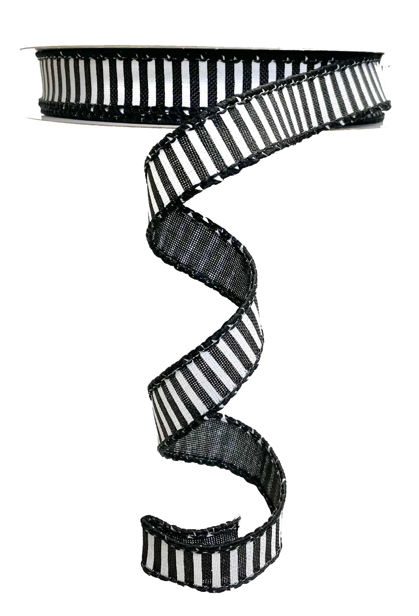 Wired Ribbon * Horizontal Stripes * Black and White Canvas * 5/8" x 10 Yards * RGE126702