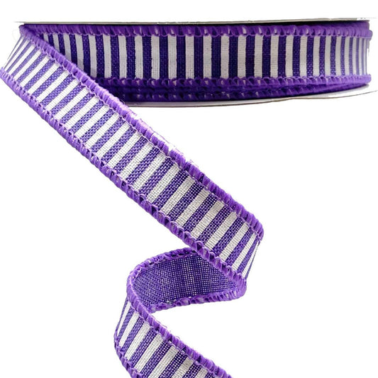Wired Ribbon * Horizontal Stripes * New Purple and White Canvas * 5/8" x 10 Yards * RGE12671K