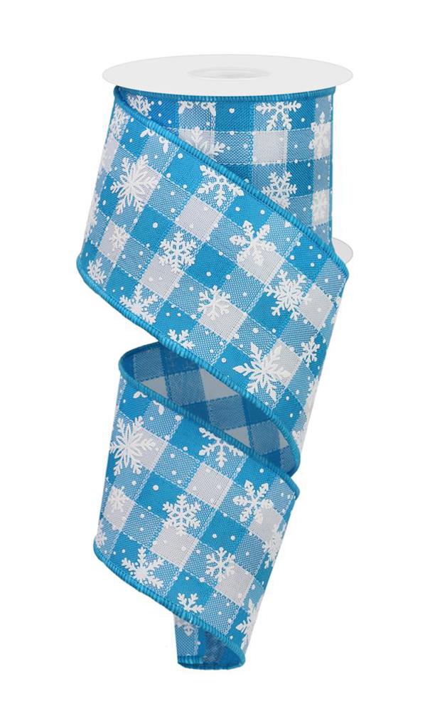 Wired Ribbon * Snowflakes On Check * Blue and White Canvas * 2.5" x 10 Yards * RGE1322