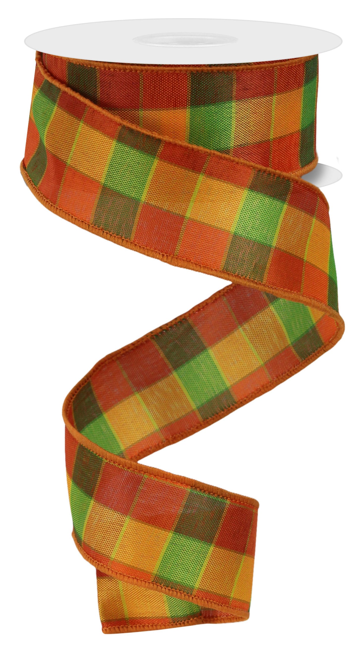 Wired Ribbon * Plaid Check * Orange, Yellow and Lime * 1.5" x 10 Yards * Canvas * RGE1344