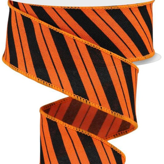 Wired Ribbon * Diagonal Lines * Orange and Black 1.5" x 10 Yards Canvas * RGE154020