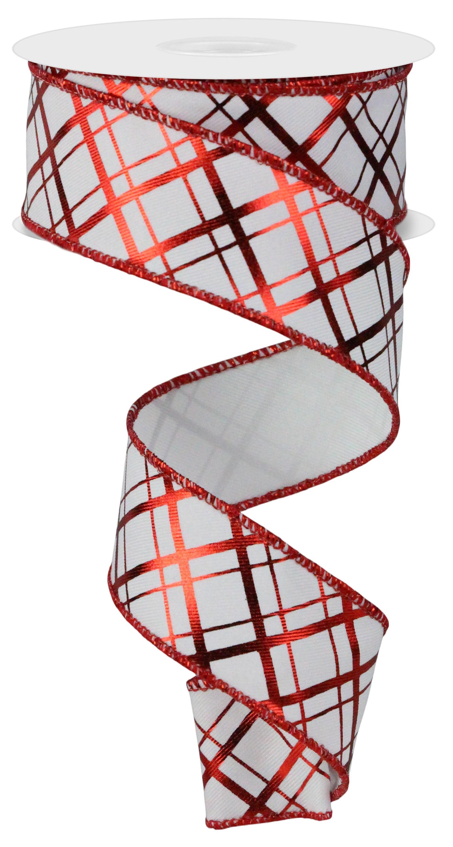 Wired Ribbon * Metallic Thick/Thin Diagonal * Red and White * 1.5" x 10 Yards * Canvas * RGE167627