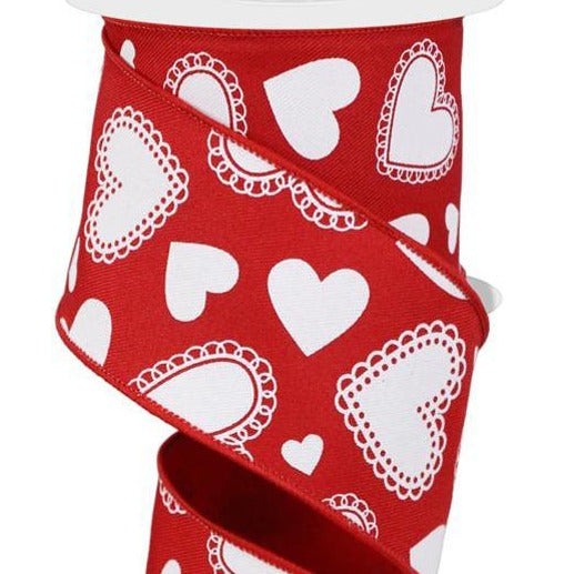 Wired Ribbon * Scallop Hearts * Red and White * 2.5 x 10 Yards * RGE1 –  Personal Lee Yours