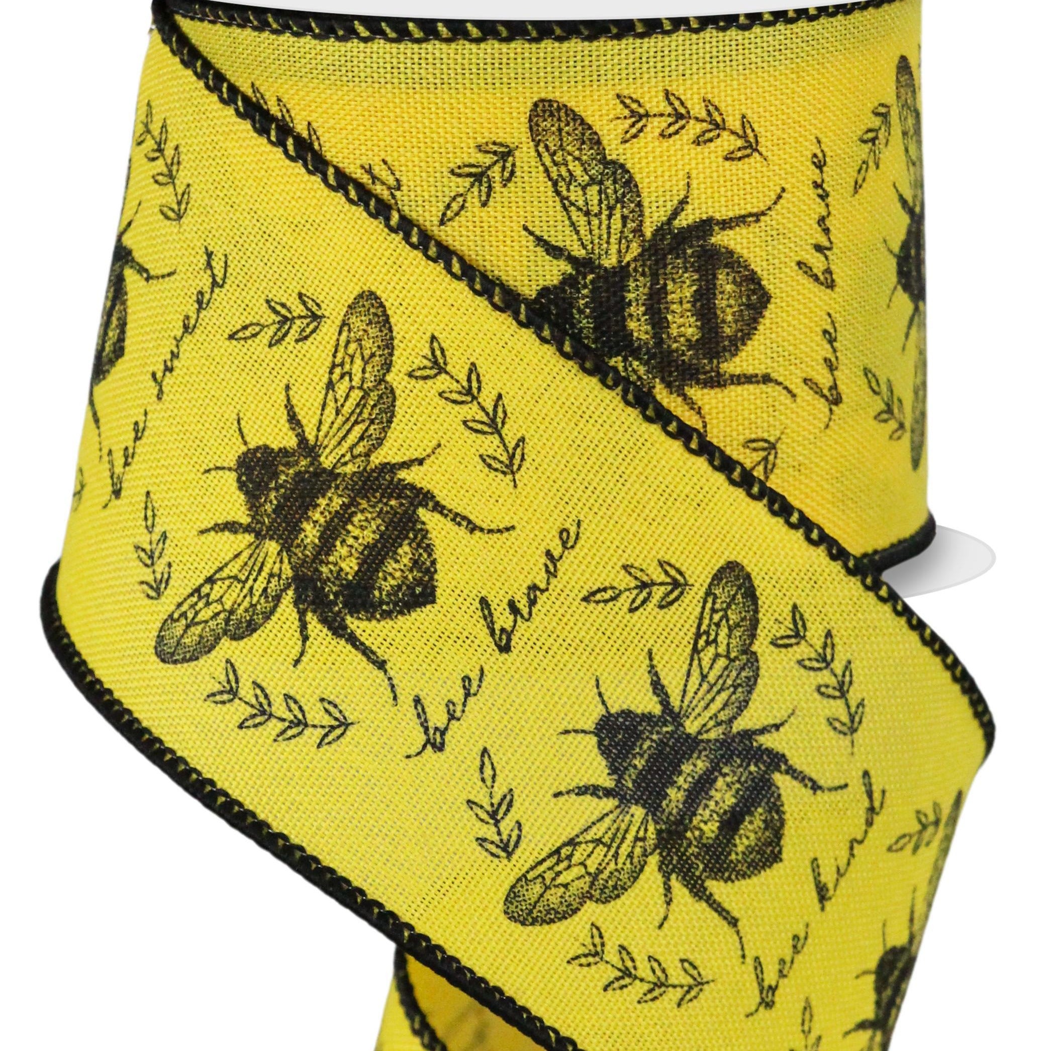 Wired Ribbon * Honey Bee * Lt. Beige, Yellow and Black Canvas * 2.5 x –  Personal Lee Yours
