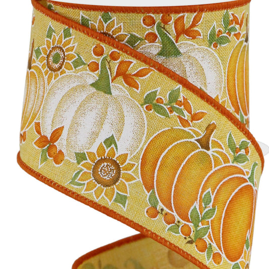 Wired Ribbon * Pumpkin Patch * Mustard, Brown, Orange, Yellow and Sage * 2.5" x 10 Yards Canvas * RGE1951MW