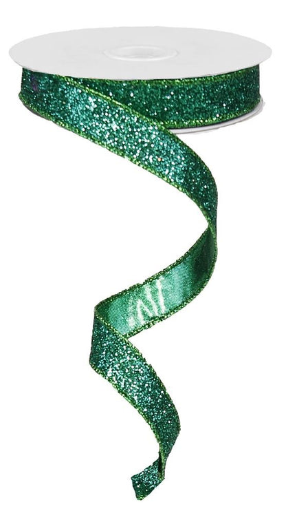 Wired Ribbon * Glitter on Metallic * Emerald Canvas * 5/8" x 10 Yards * RJ203006