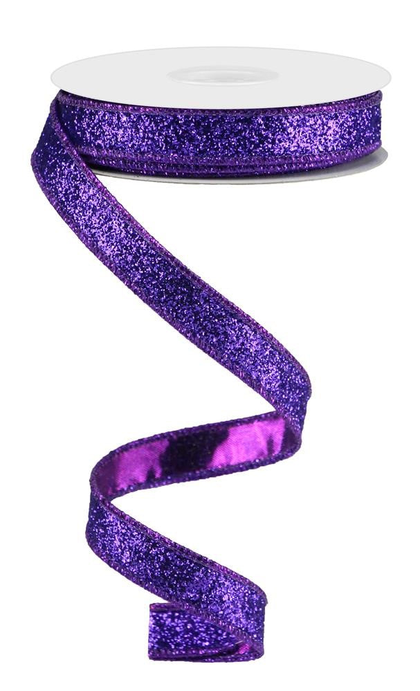 Wired Ribbon * Glitter on Metallic * Purple Canvas * 5/8" x 10 Yards * RJ203023