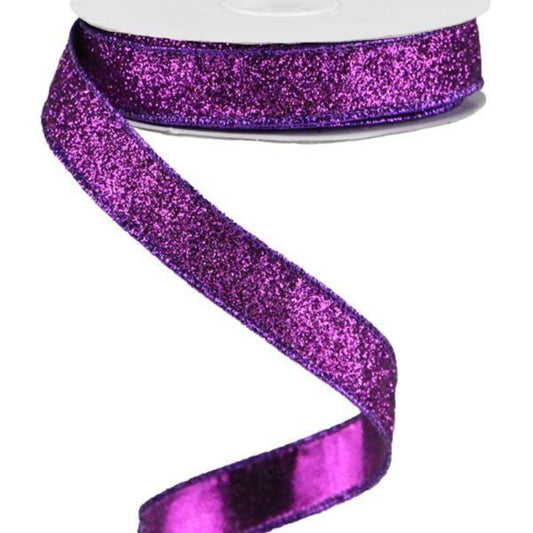 Wired Ribbon * Glitter on Metallic * Fuchsia/Purple Canvas * 5/8" x 10 Yards * RJ203081