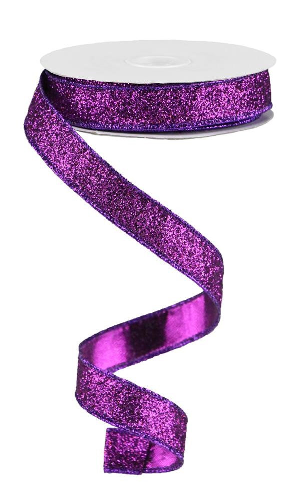 Wired Ribbon * Glitter on Metallic * Fuchsia/Purple Canvas * 5/8" x 10 Yards * RJ203081