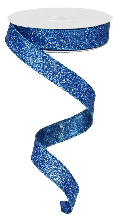 Wired Ribbon * Glitter on Metallic * Turquoise Canvas * 5/8" x 10 Yards * RJ2030A2