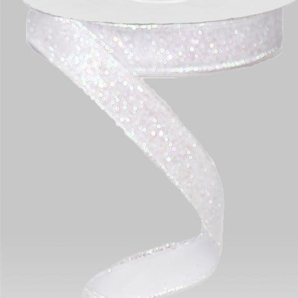 Wired Ribbon * Glitter on Fabric * Iridescent White Canvas * 5/8