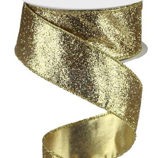Gold Shimmer Glitter Wired Ribbon 2.5 X 10 Yards, Ribbon for