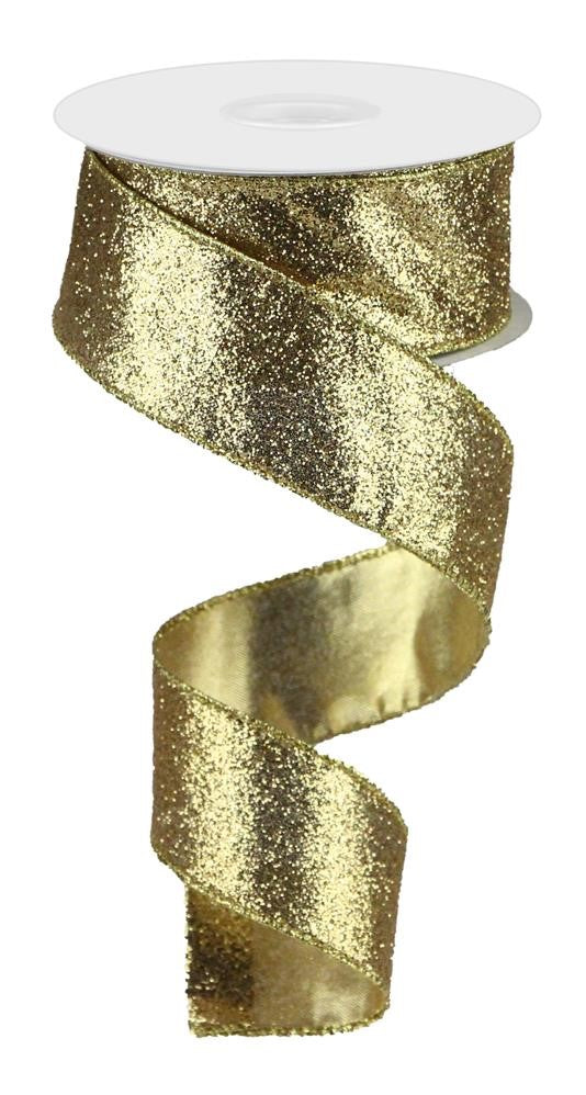 Wired Ribbon * Glitter On Metallic * 18K Gold * 1.5" x 10 Yards Canvas * RJ403008