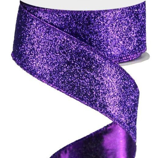 Wired Ribbon * Glitter On Metallic * Purple * 1.5 x 10 Yards Canvas *  RJ403023