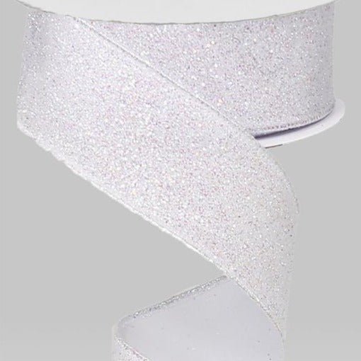 1.5” Iridescent Glittery White Wired Ribbon / Sold By The Yard