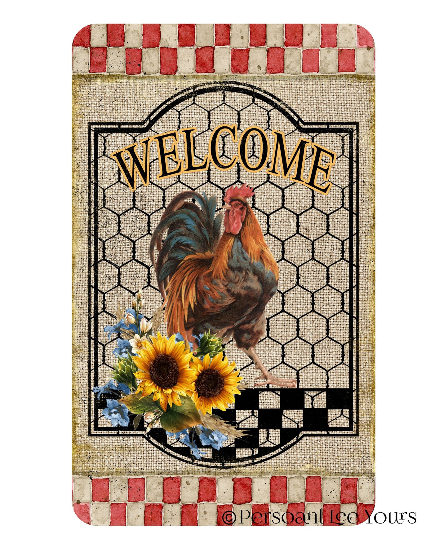 Farmhouse Wreath Sign *  Rooster Welcome * 3 Sizes * Lightweight Metal