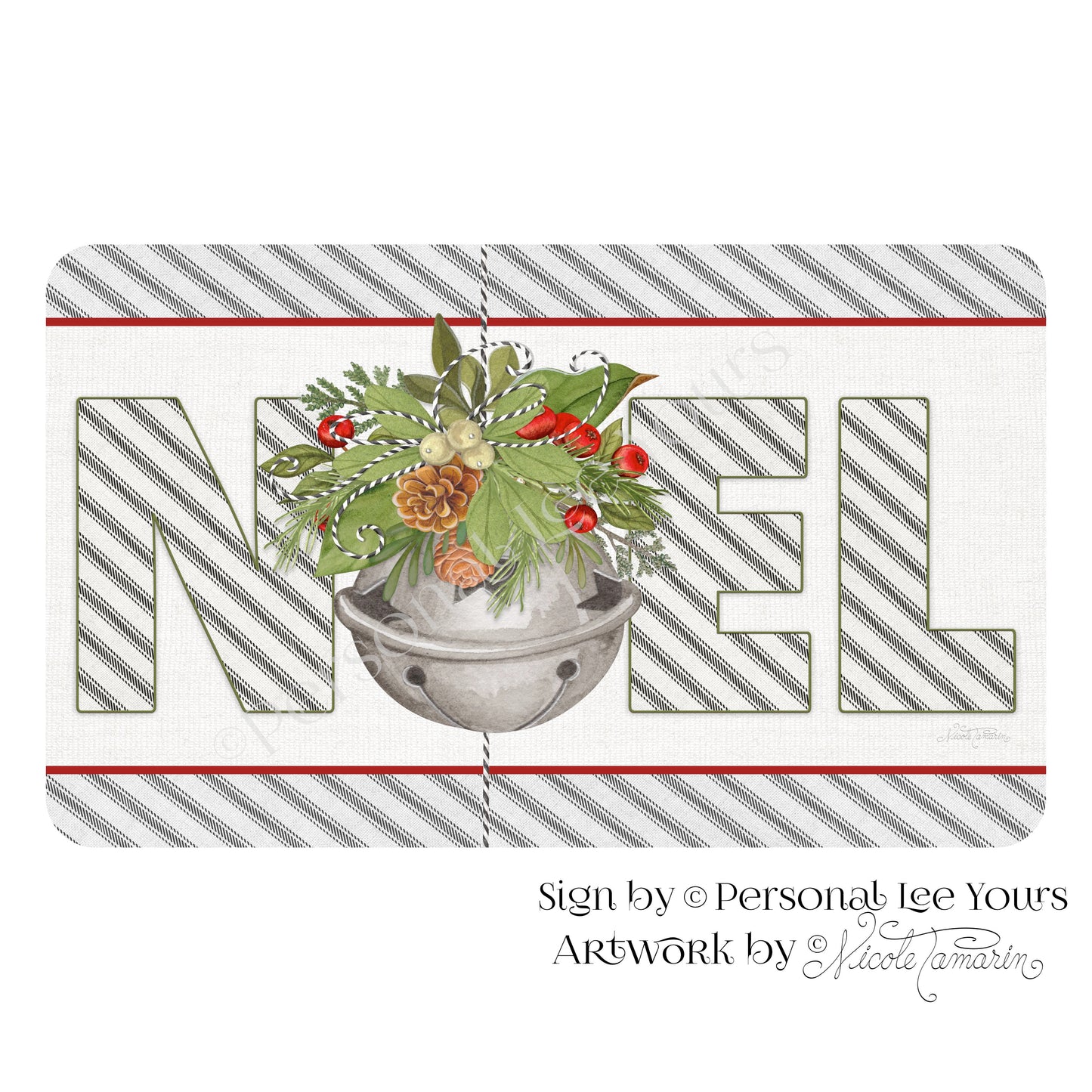 Nicole Tamarin Exclusive Sign * Silver Bells * Noel * Horizontal * 4 Sizes * Lightweight Metal