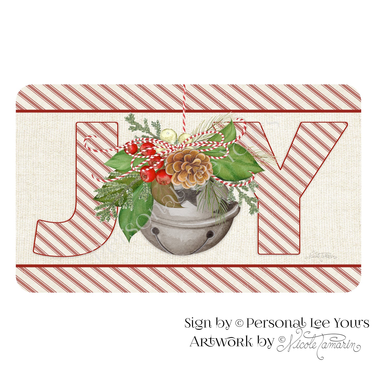 Nicole Tamarin Exclusive Sign * Silver Bells * Joy * Horizontal * 4 Sizes * Lightweight Metal