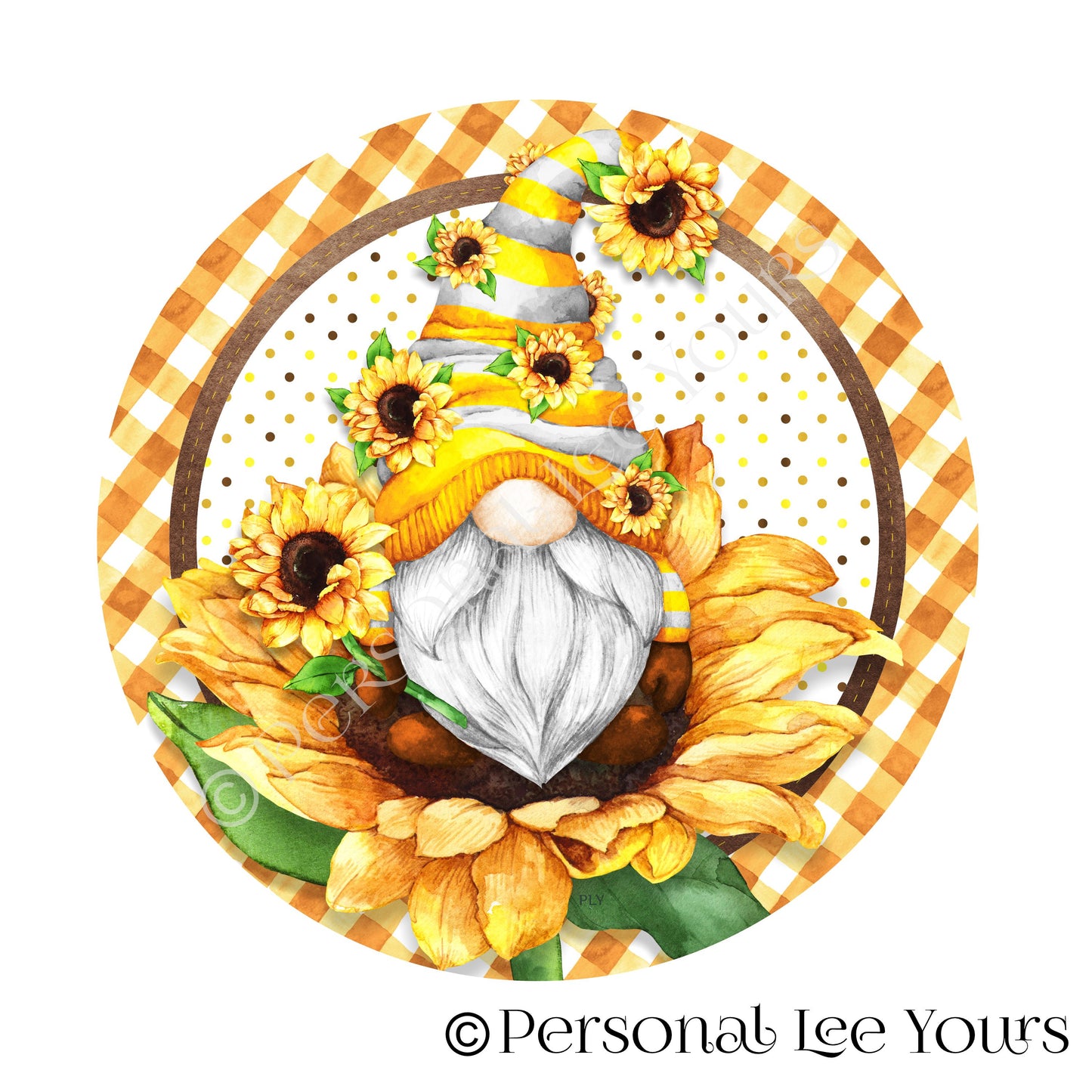 Wreath Sign * Sunflower Gnome * Round * Lightweight Metal