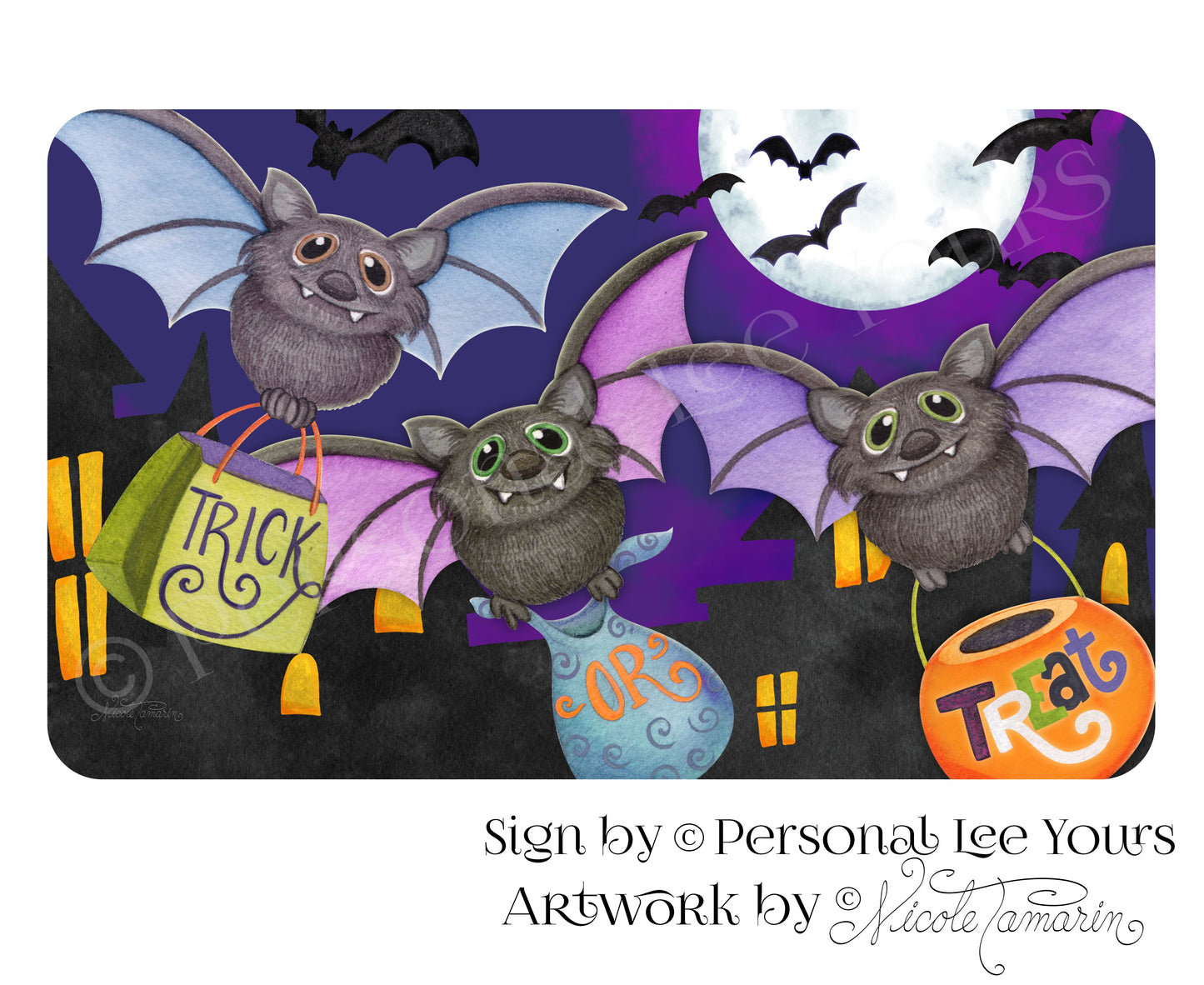 Nicole Tamarin Exclusive Sign * Trick or Treat Bats * 3 Sizes * Lightweight Metal