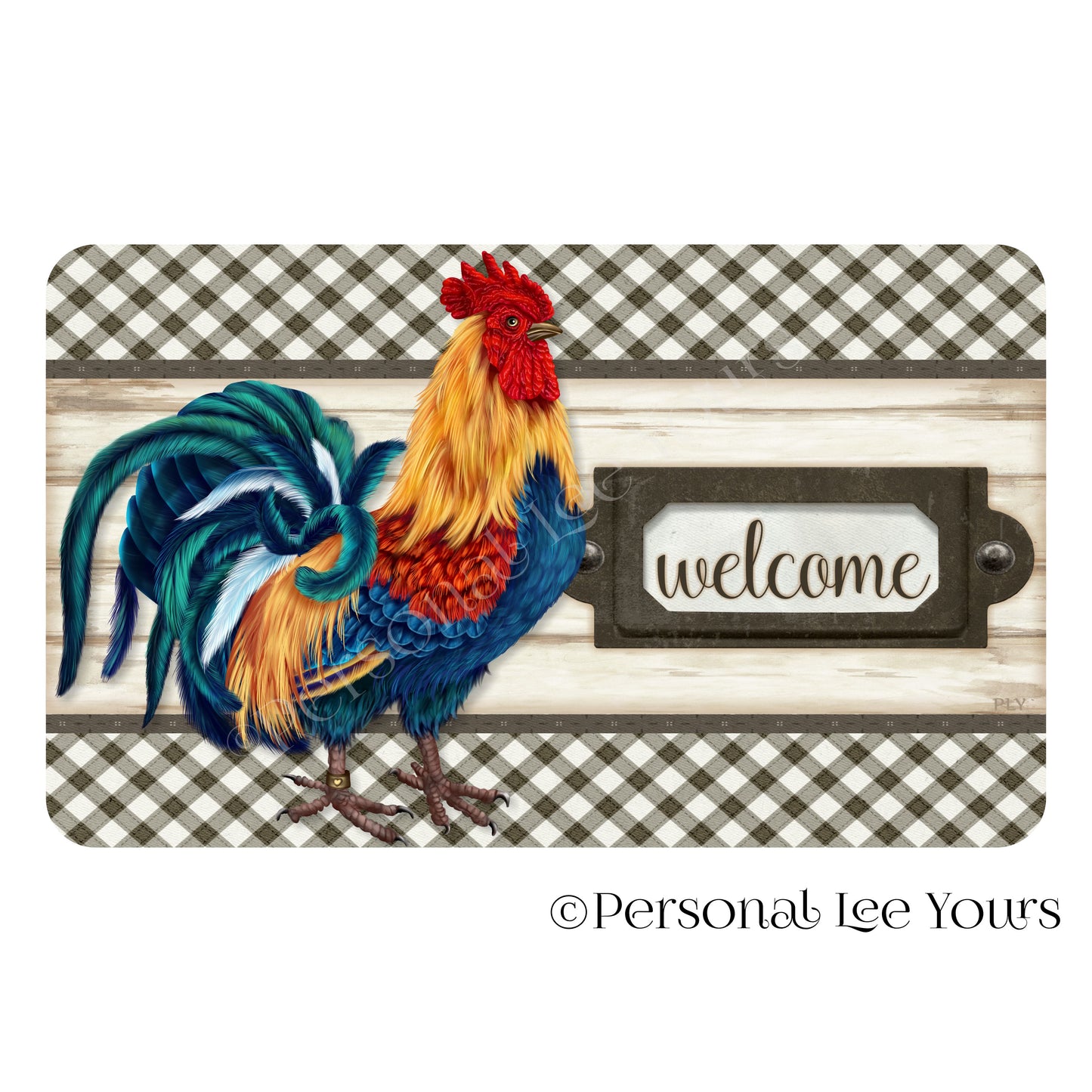 Wreath Sign * Welcome Farmhouse Rooster * 4 Sizes * Horizontal * Lightweight Metal