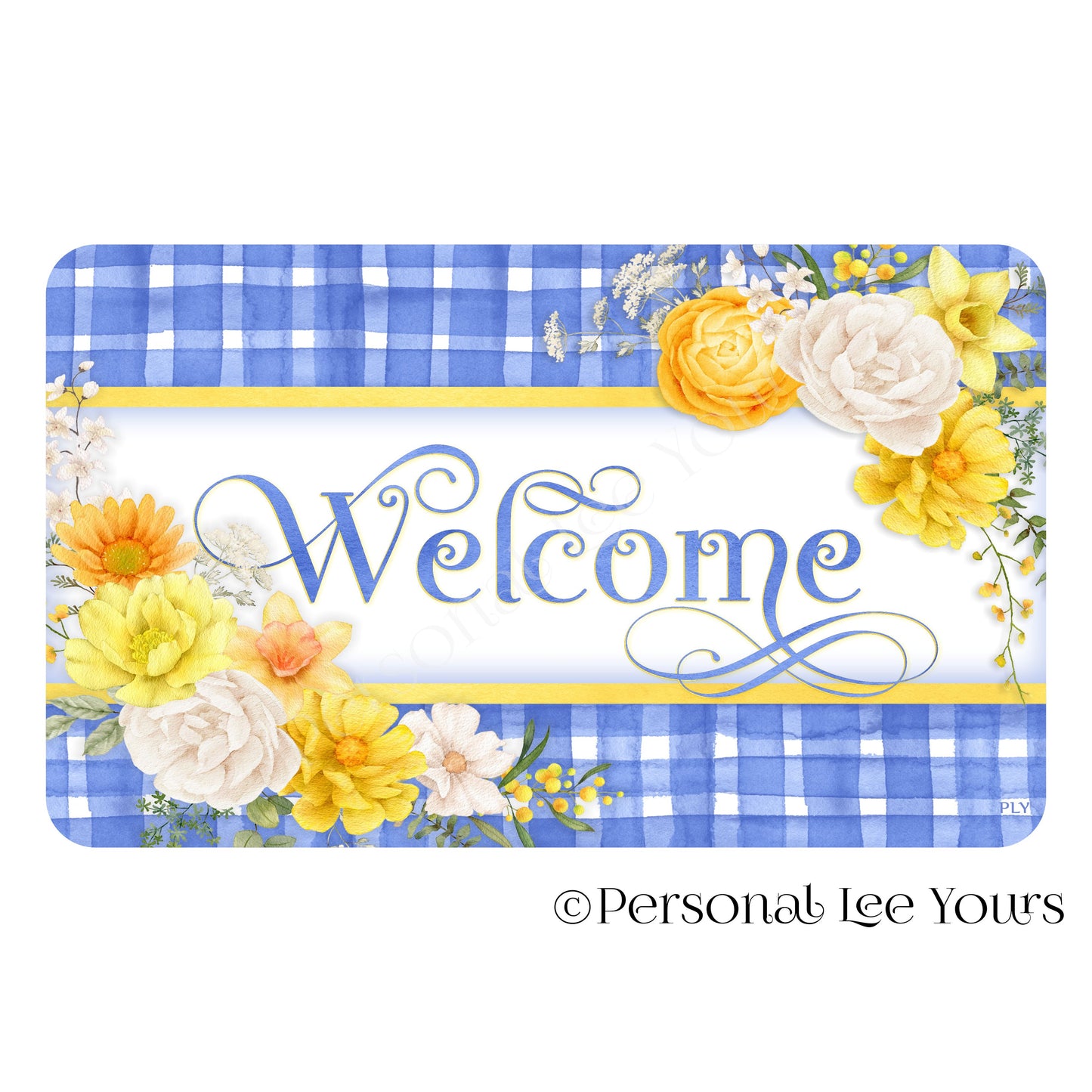 Wreath Sign * Yellow and Blue Welcome * 4 Sizes * Horizontal * Lightweight Metal