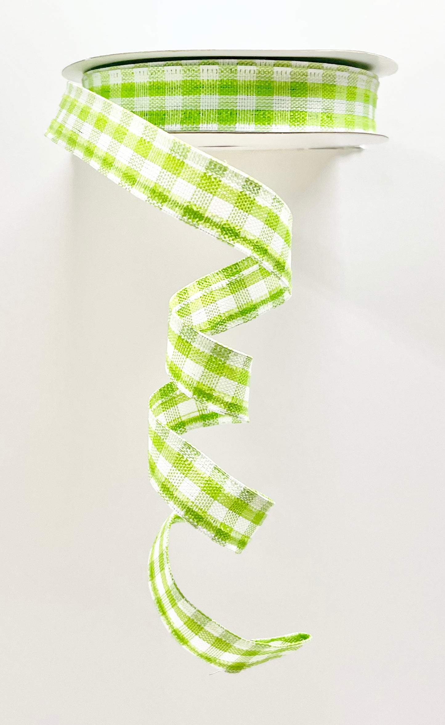 Wired Ribbon * Gingham Check * Apple Green and White Canvas * 5/8" x 10 Yards * RGE120733