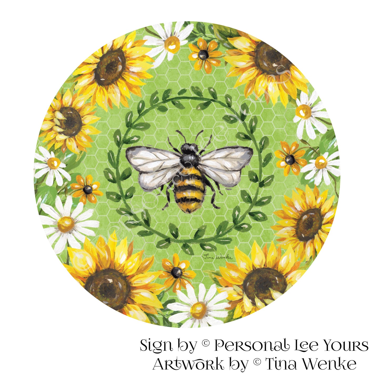 Tina Wenke Exclusive Sign * Bumblebee and Sunflowers * Round * Lightweight Metal