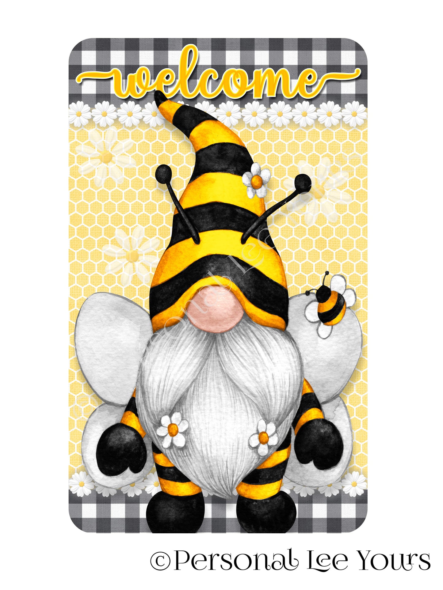 Wreath Sign * Bumble Bee Gnome Welcome * Lightweight Metal  * 4 Sizes