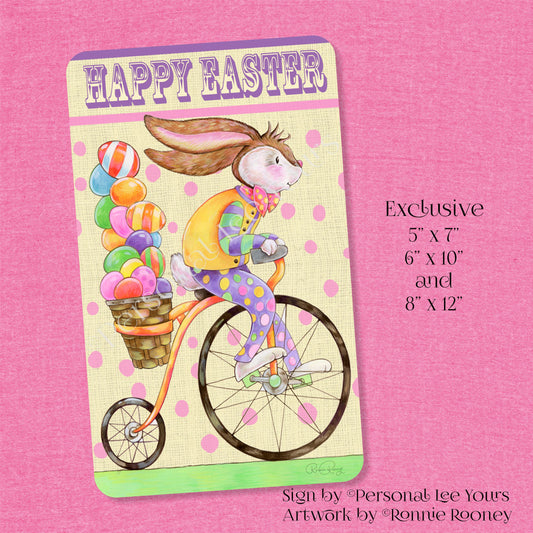 Ronnie Rooney Exclusive Sign * Happy Easter * Bunny On Bike * 3 Sizes * Lightweight Metal