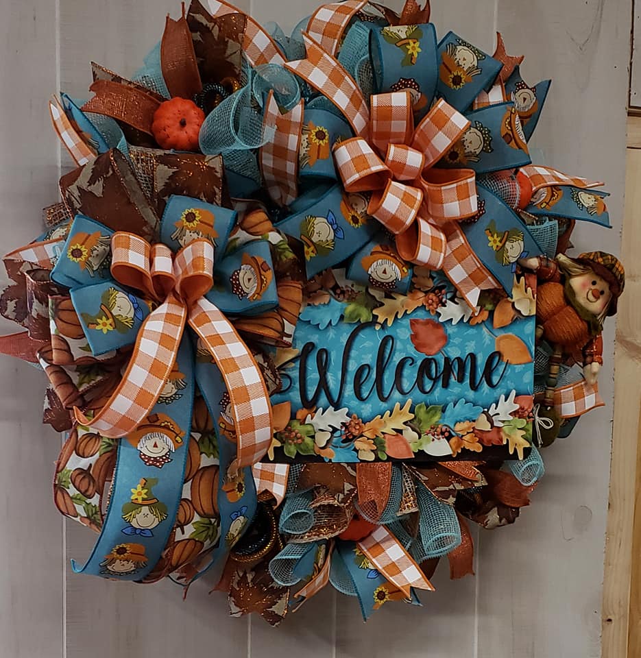Fall Wreath Sign * Colorful Leaves Welcome * 3 Sizes * Lightweight Metal