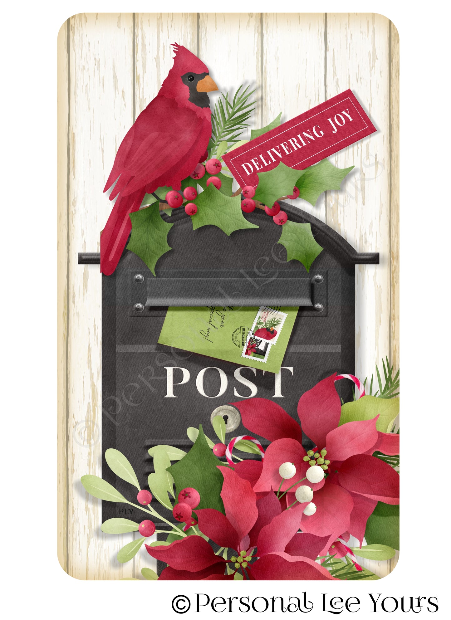 Christmas Wreath Sign * Delivering Joy * Cardinal * 3 Sizes * Lightweight Metal