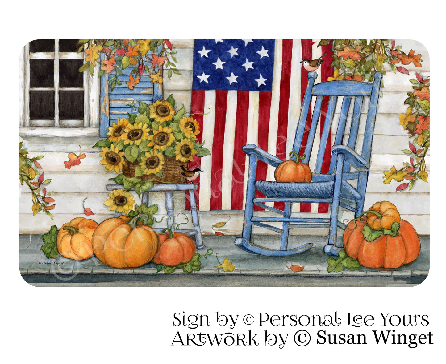 Susan Winget Exclusive Sign * Patriotic Fall Front Porch * 3 Sizes * Lightweight Metal