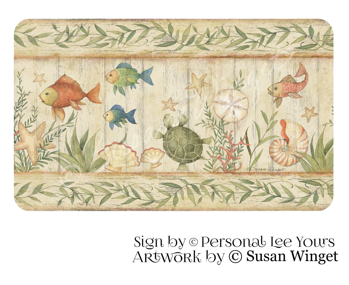 Susan Winget Exclusive Sign * Fish Scene * 3 Sizes * Lightweight Metal