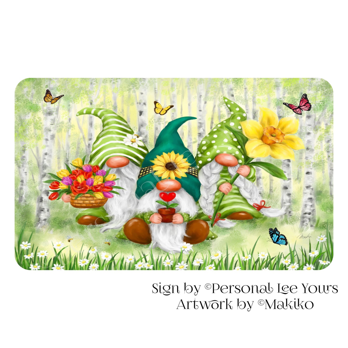 Makiko Exclusive Sign * Garden Gnomes * Horizontal * 4 Sizes * Lightweight Metal