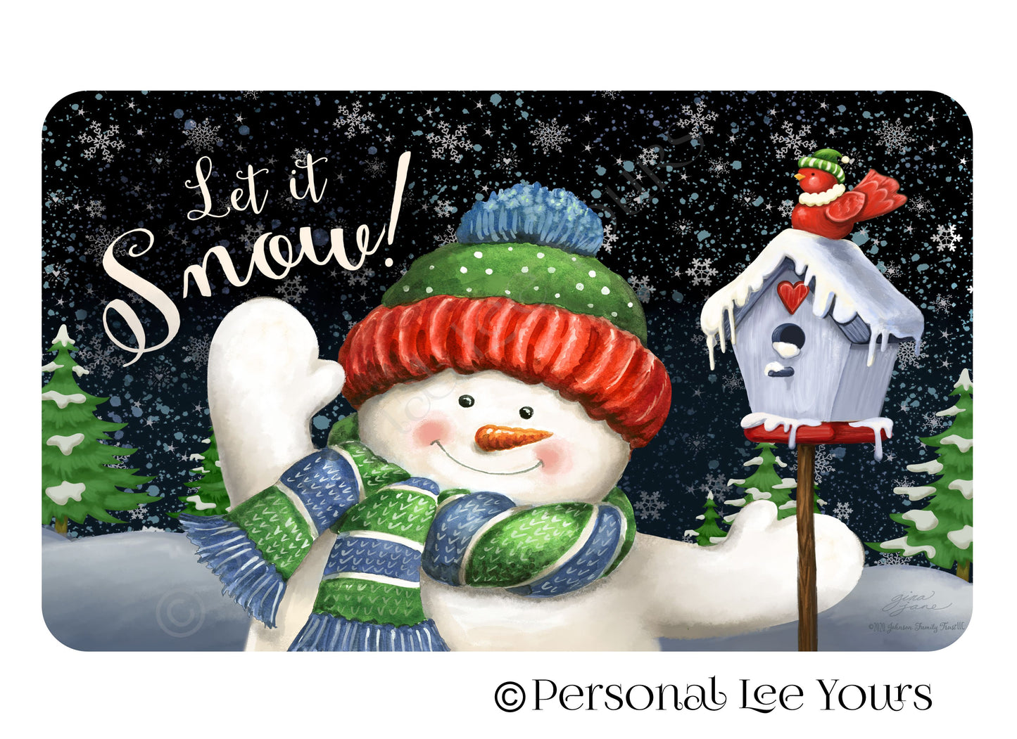 Winter Wreath Sign * Let It Snow * Waving Snowman with Birdhouse * 3 Sizes * Lightweight Metal