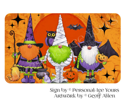 Geoff Allen Exclusive Sign * Halloween Gnome Trio * Horizontal * 3 Sizes * Lightweight Metal