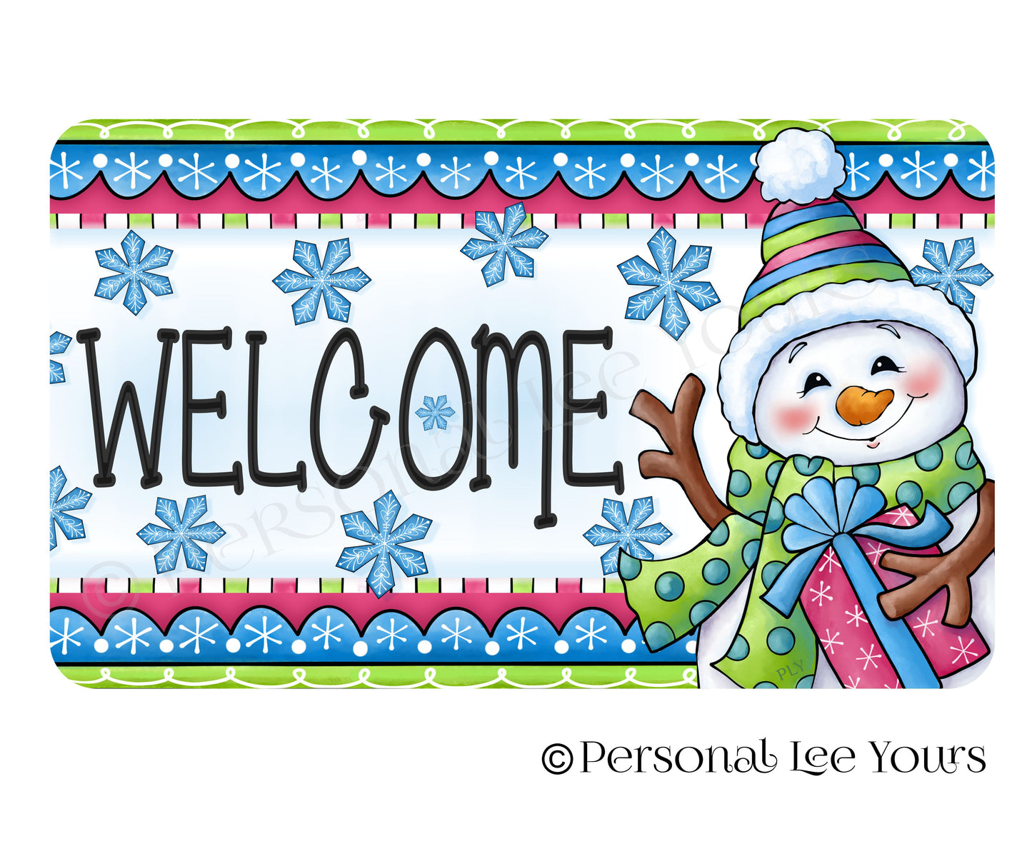 Christmas Wreath Sign * Happy Snowman Welcome * 3 Sizes * Lightweight Metal