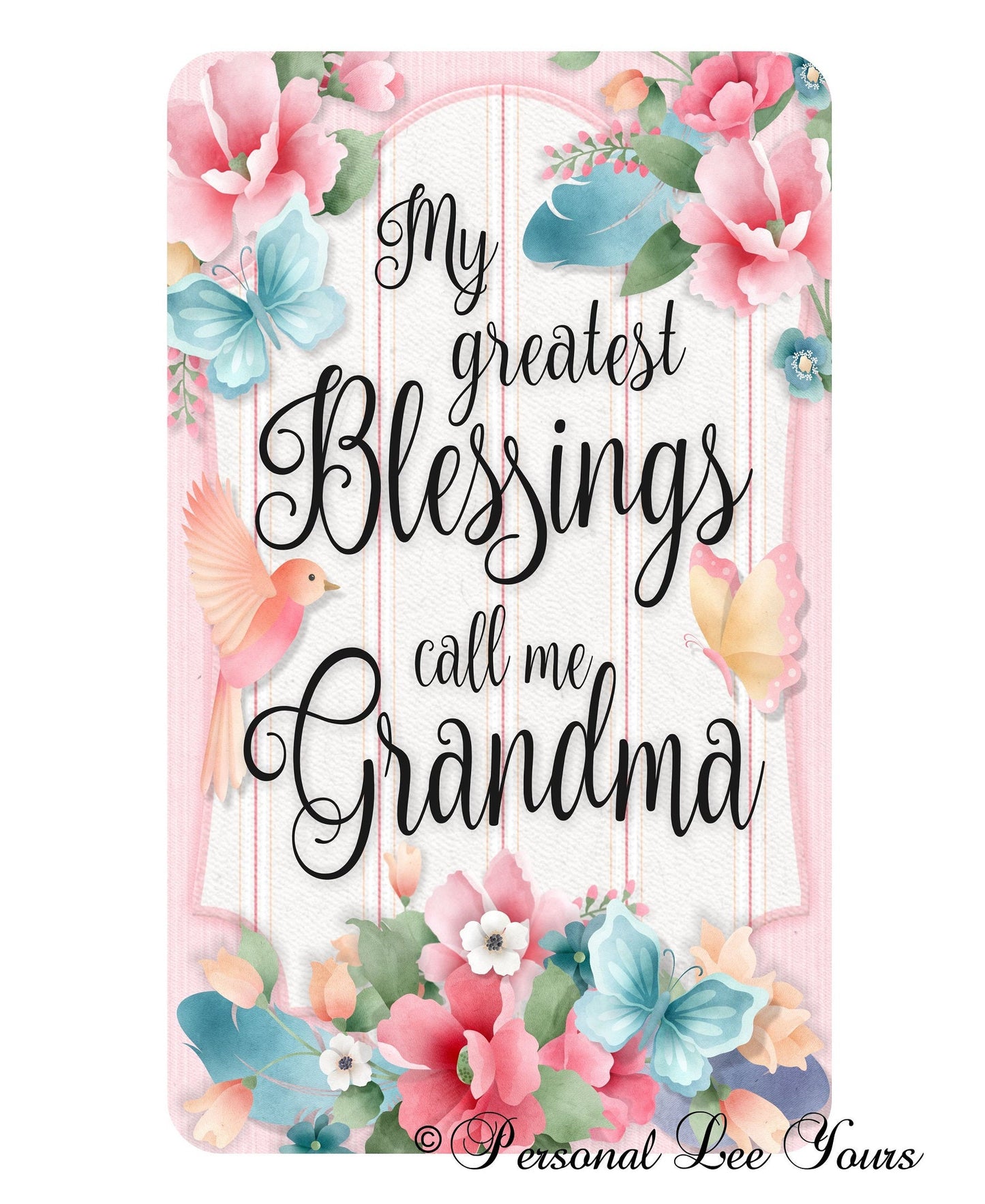 Wreath Sign * Grandma's Blessings * 3 Sizes * Lightweight Metal