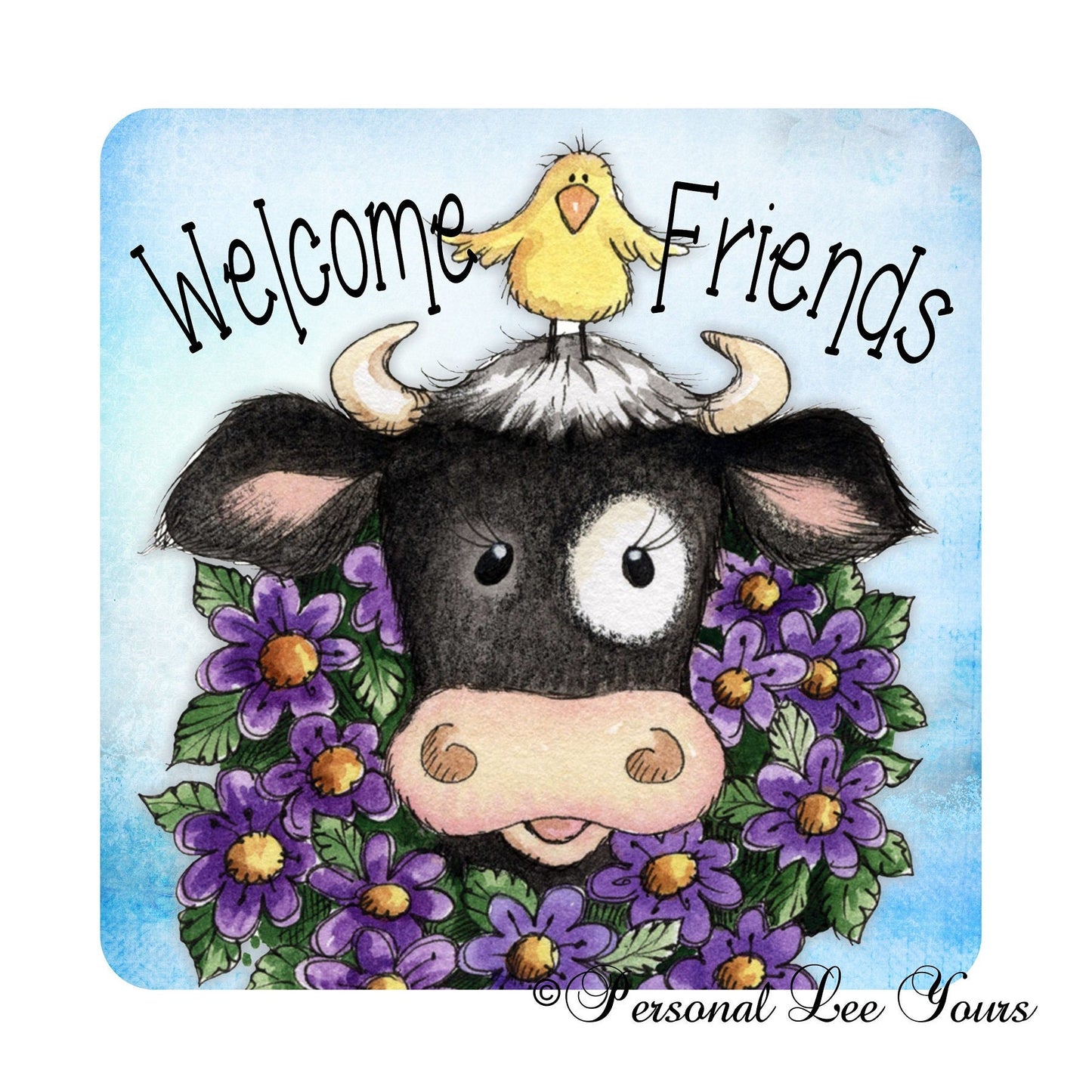 Wreath Sign * Cow * Welcome Friends * 3 Sizes * Lightweight metal